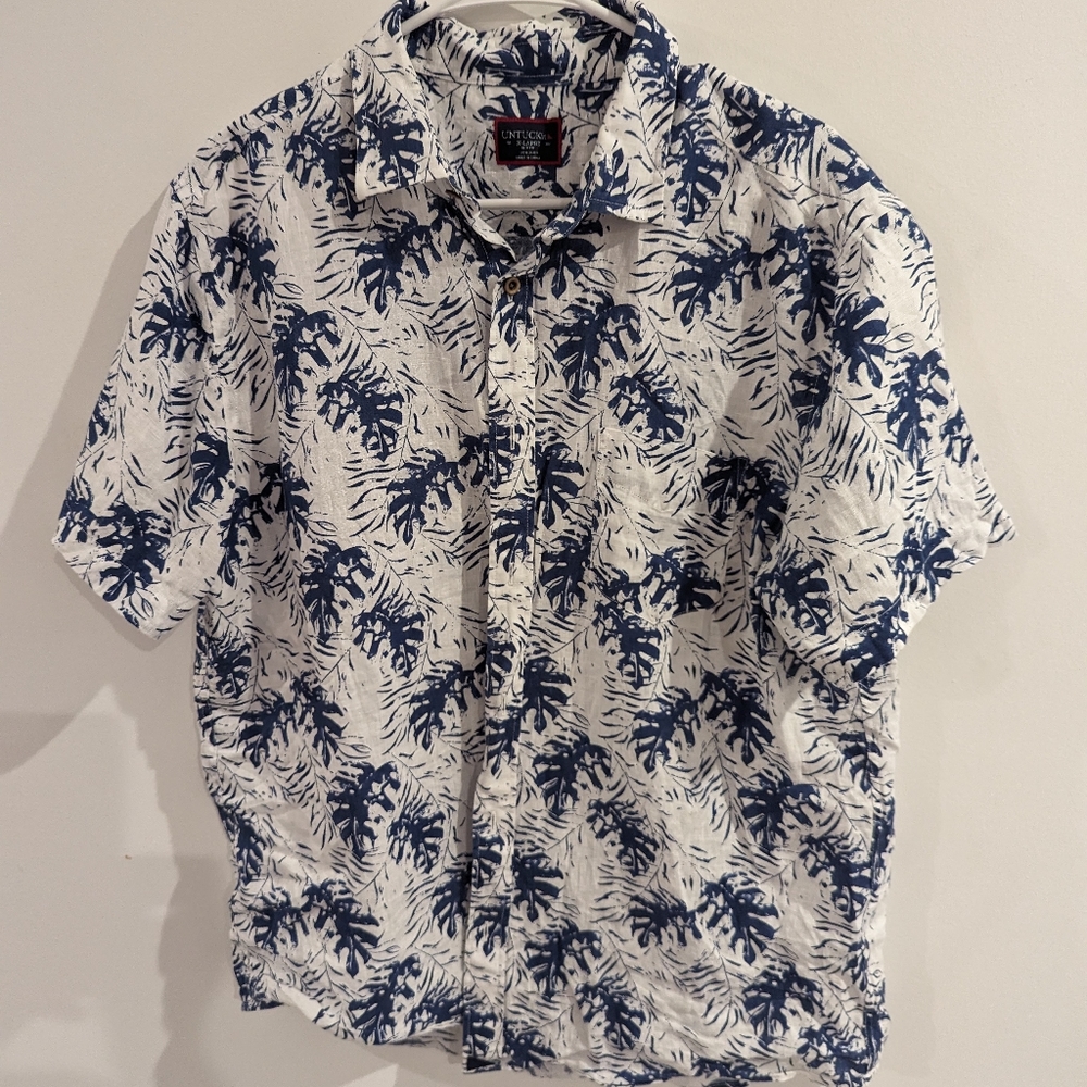 Untuckit Dalva Linen Tropical Print Short Sleeve Button Down Shirt Mens XL